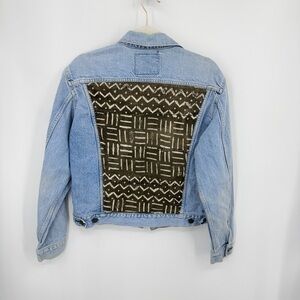 Gull and Marie Light Wash Reworked Repurposed Upcycled Serape Denim Jacket Sz S